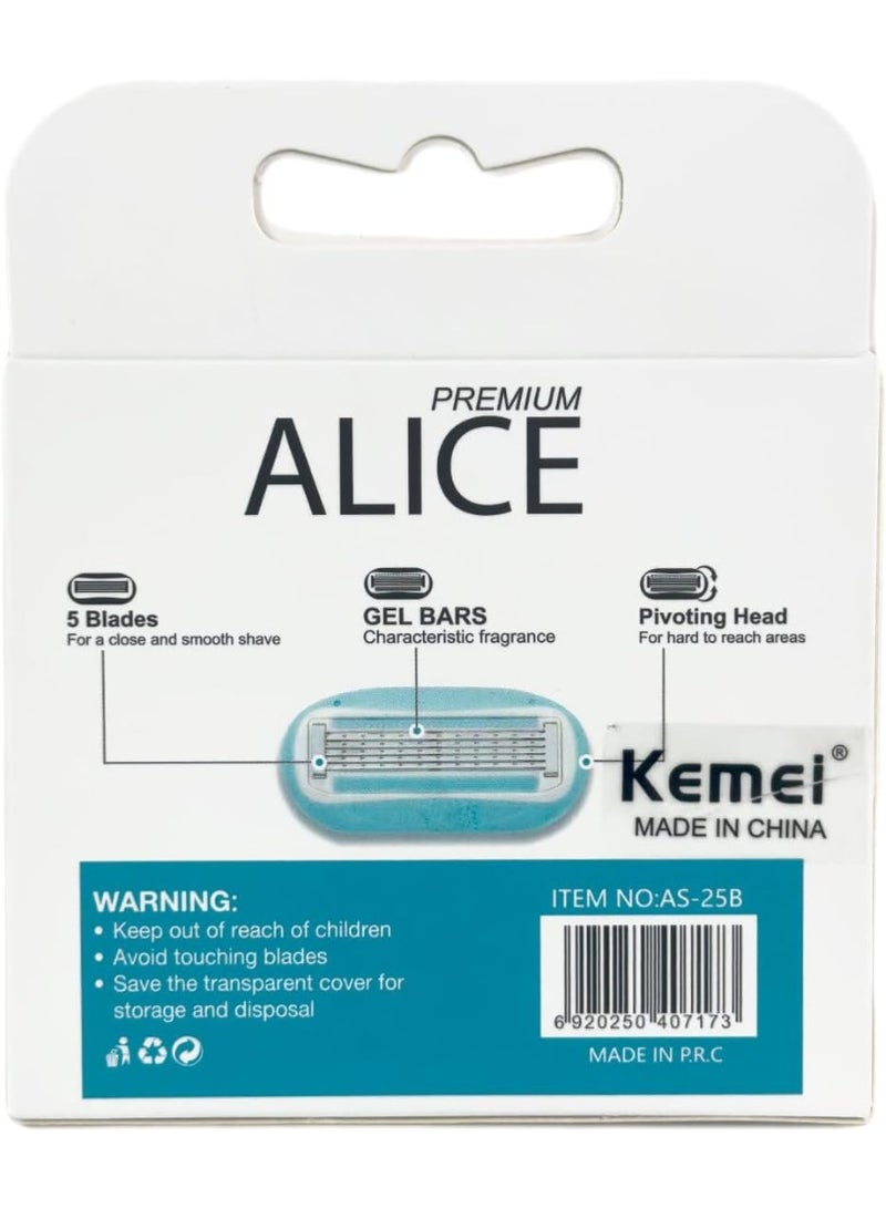 Alice Premium Confidence 5 Blade Cartridges with Lubrication Strip – 2 Count – For Combination Skin - Image 2